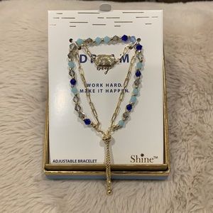 Gold with Blue crystals adjustable bracelet by Shine